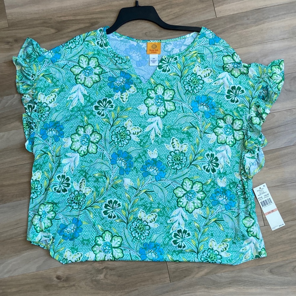 Ruby Rd top floral print pattern top with stretch boho casual office 2X - Picture 14 of 16
